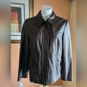 Vintage Eddie Bauer Lamb Leather Motorcycle Jacket Women's L ( 12-14) Dark Brown